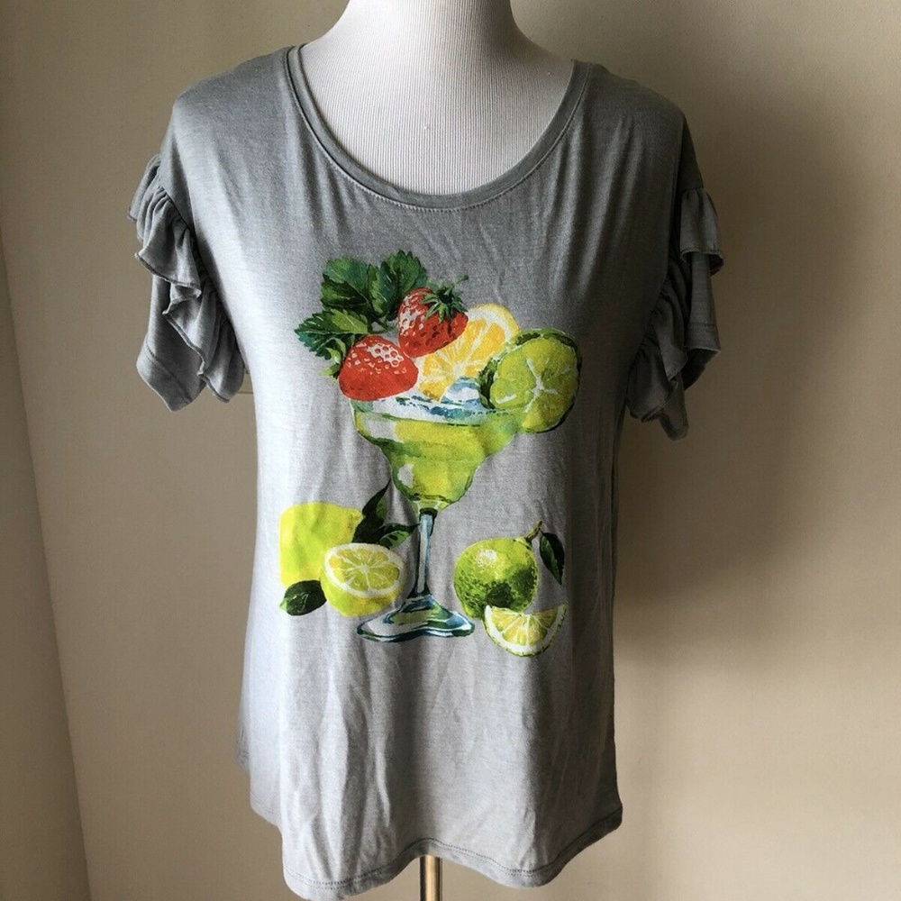 Weekend Soul gray T with multi colors - womens M